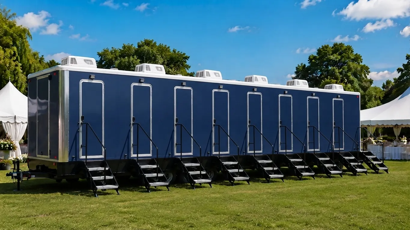8 stall restroom trailer from our Trenton fleet